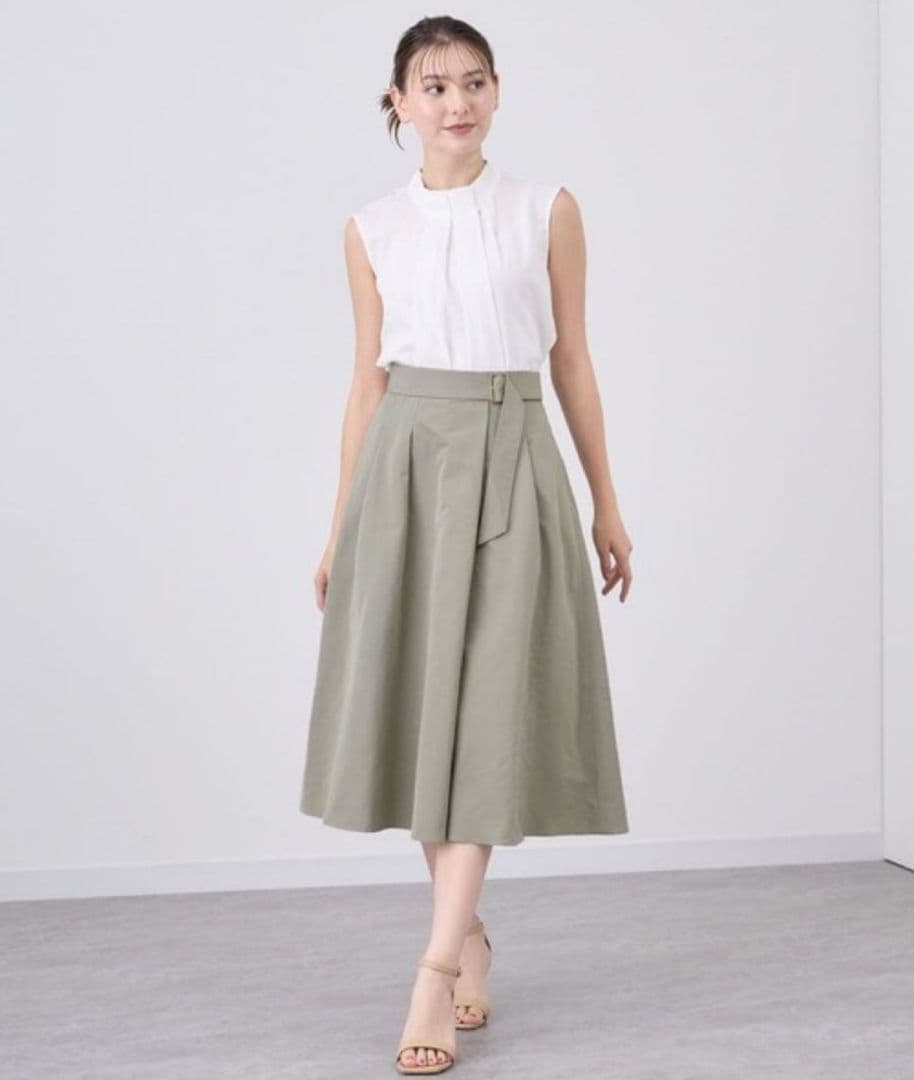 美品　ANAYI アナイ　ソフトグログランタック　スカート　春夏秋　カーキ　36