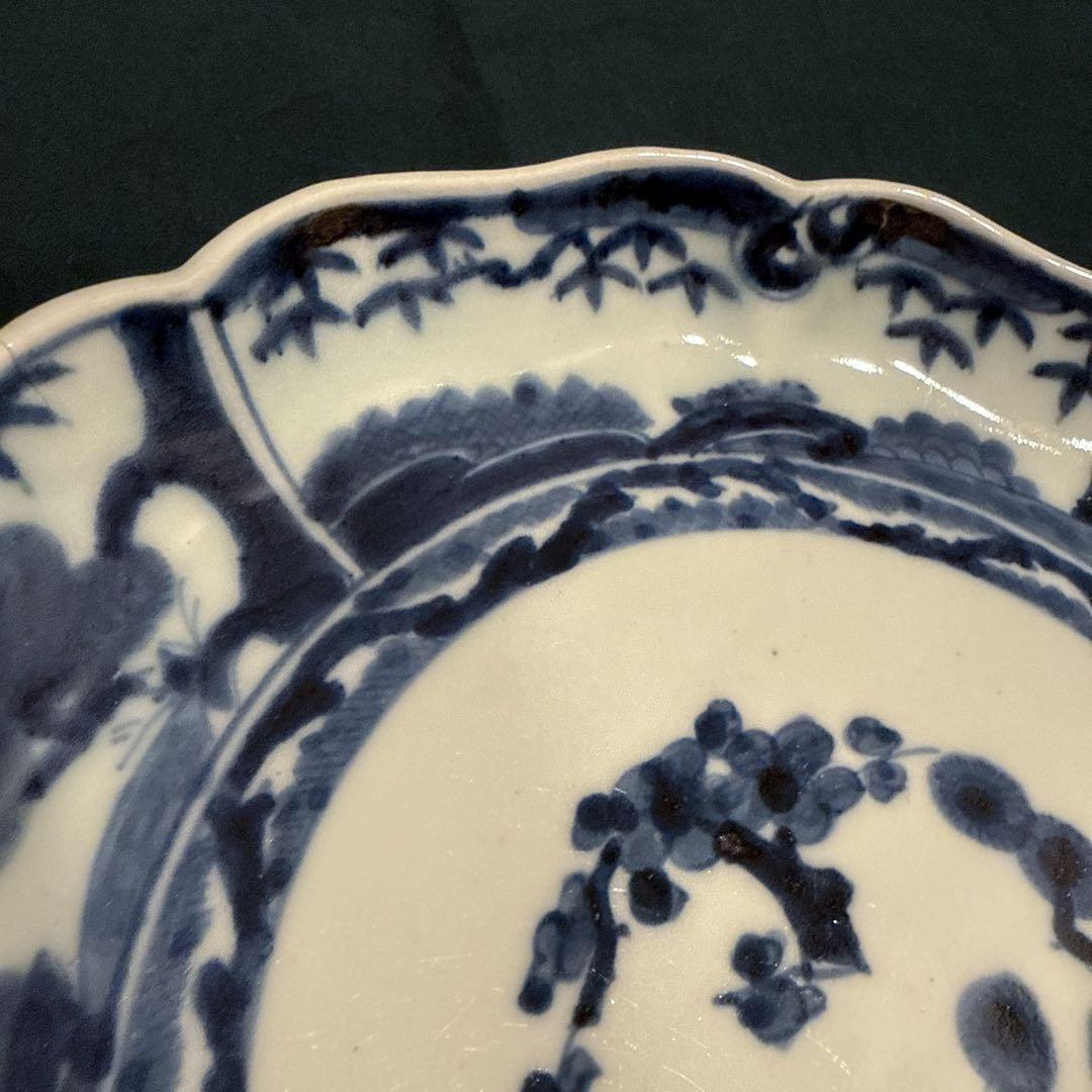 古伊万里　染付　松竹梅　7寸皿　無傷完品