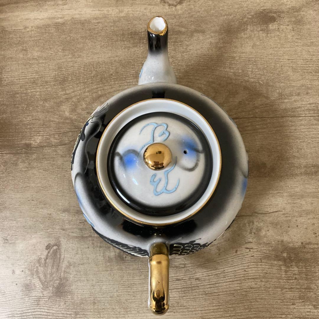 希少品　ビンテージ　上絵付　二重デコ盛龍　古茶器　名古屋絵付　デッドストック