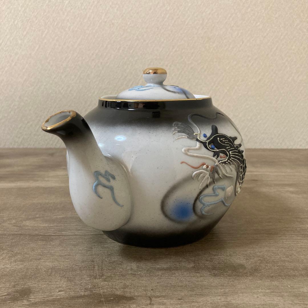 希少品　ビンテージ　上絵付　二重デコ盛龍　古茶器　名古屋絵付　デッドストック