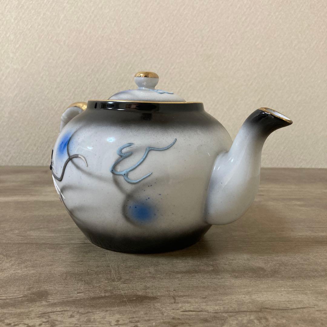 希少品　ビンテージ　上絵付　二重デコ盛龍　古茶器　名古屋絵付　デッドストック