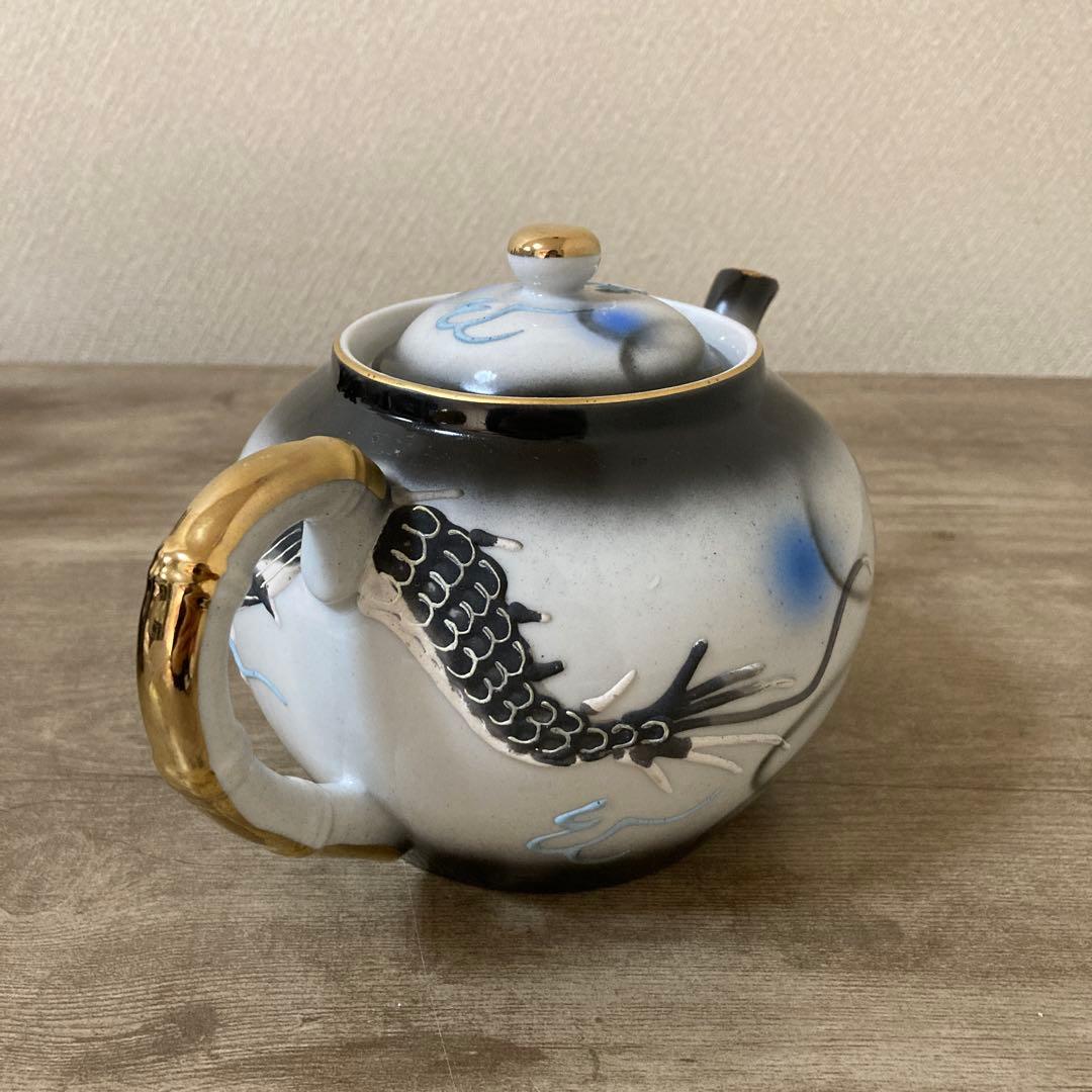 希少品　ビンテージ　上絵付　二重デコ盛龍　古茶器　名古屋絵付　デッドストック