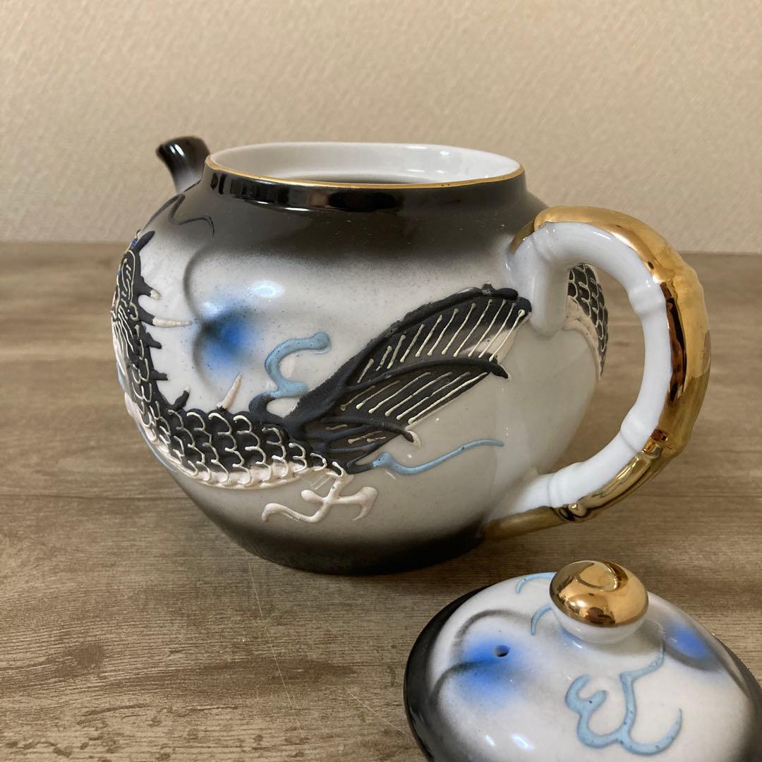 希少品　ビンテージ　上絵付　二重デコ盛龍　古茶器　名古屋絵付　デッドストック