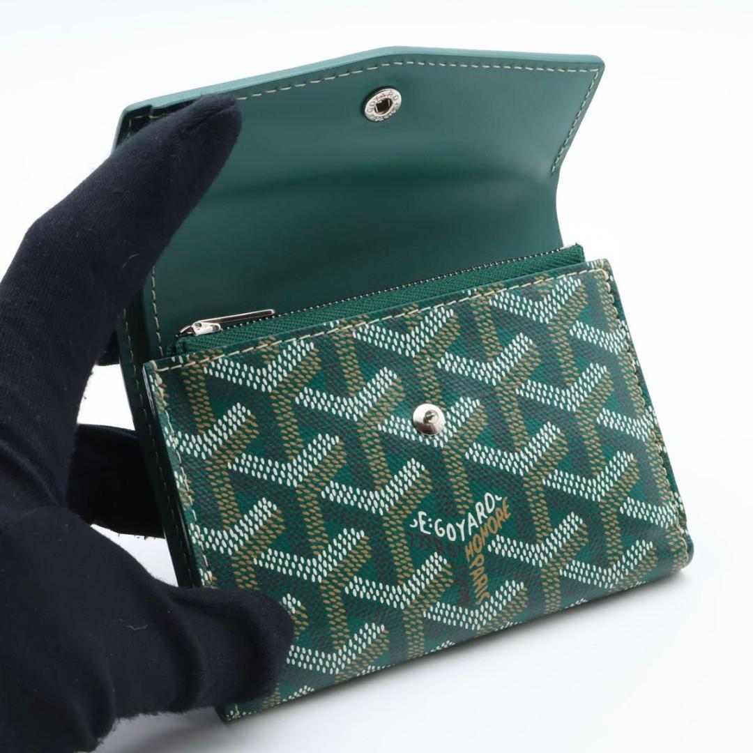 【極美品】GOYARD サンガブリエル グリーン　三つ折り財布　ヘリンボーン