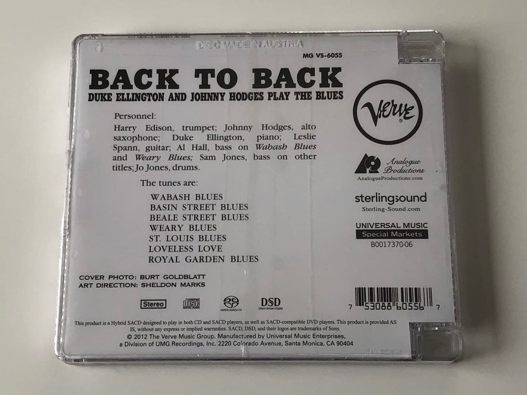 アナログ・プロダクションズ　エリントン＆ホッジス　Back To Back