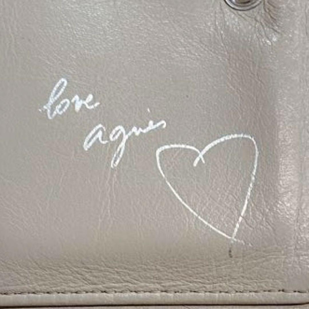 agnes b. レザー　がま口　二つ折り財布　ベージュ