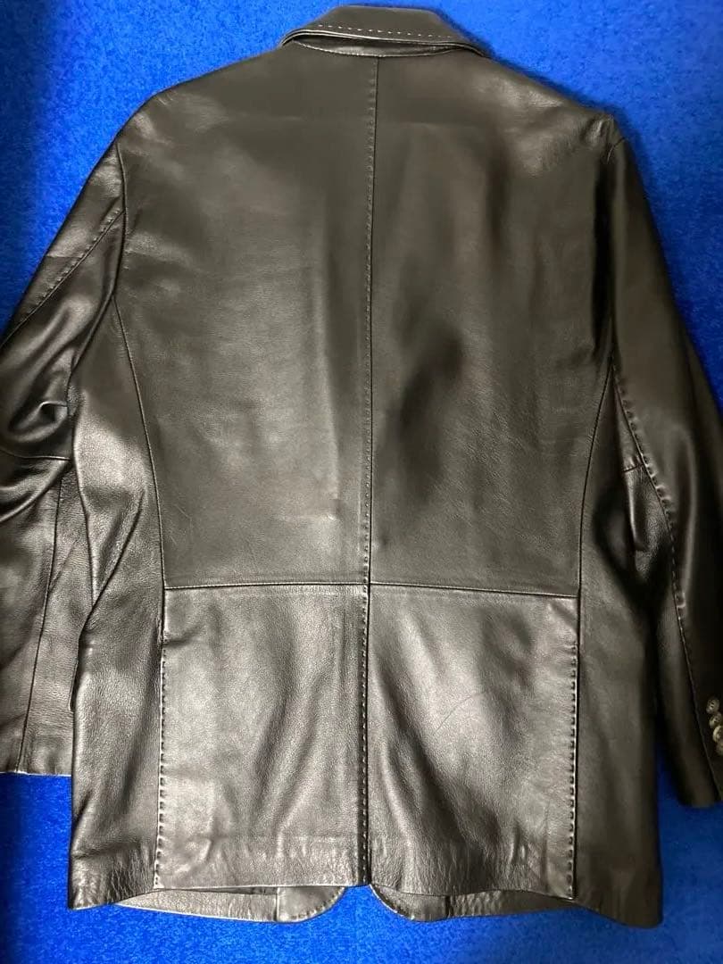 美品本切羽テイラードレザージャケット黒M