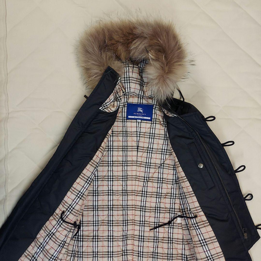 【美品】バーバリーブルーレーベル　中綿モッズコート　ノバチェック　ラクーンファー
