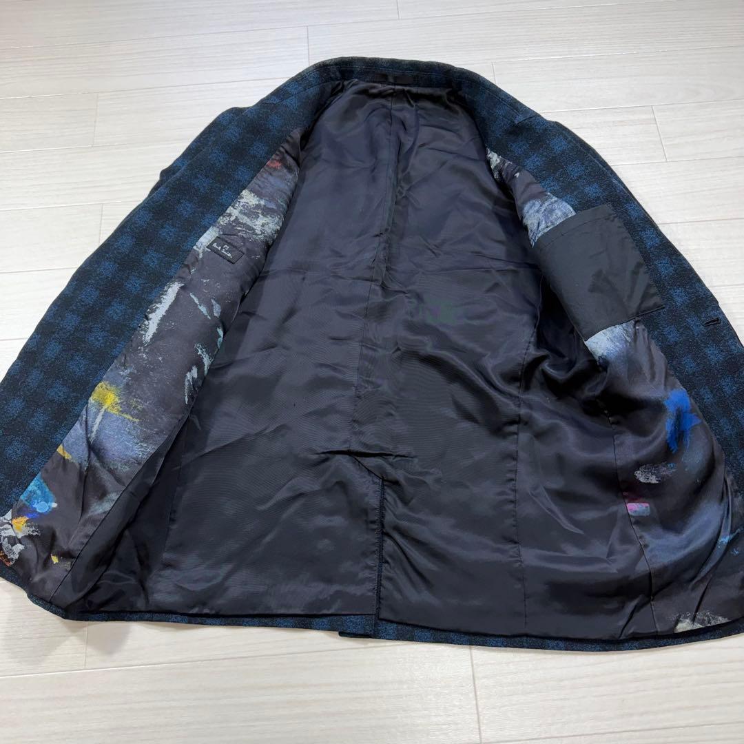 極美品 PS Paul Smith 裏地アート柄 チェック 比翼 ジャケット M