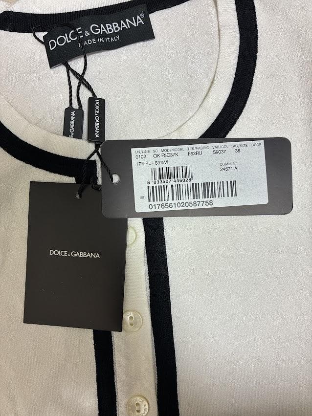 新品タグ付き DOLCE&GABBANA カーディガン ホワイト ブラック 38