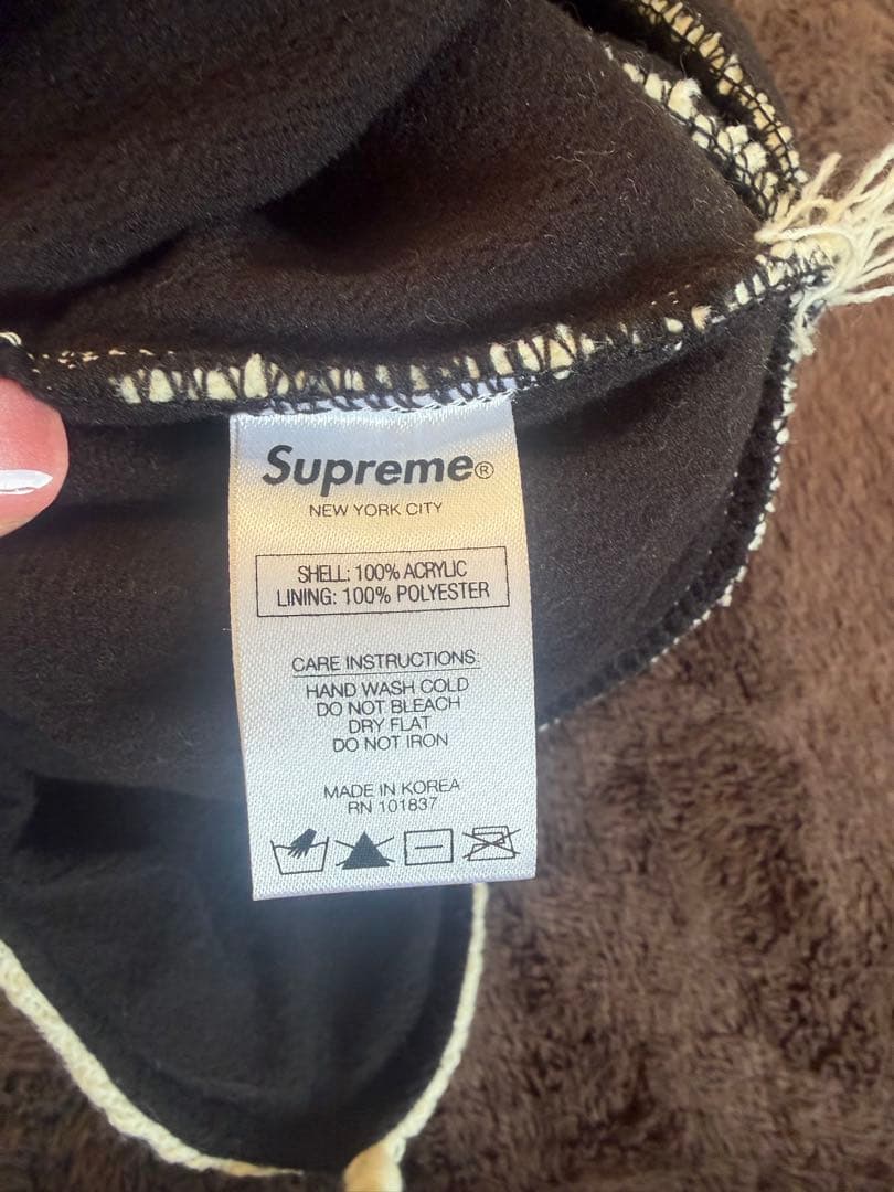 supreme earflap ニット帽 ビーニー 白
