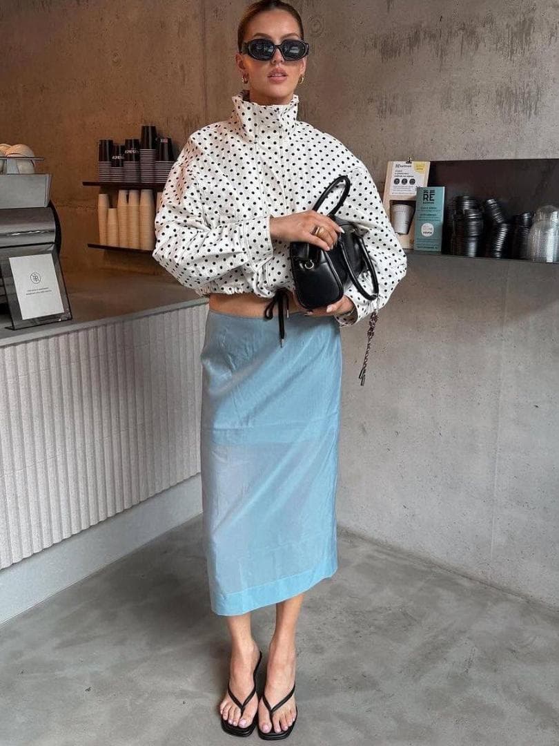 【即完品】美品✨ ZARA ドット柄パフジャケット 白色 XL 水玉柄
