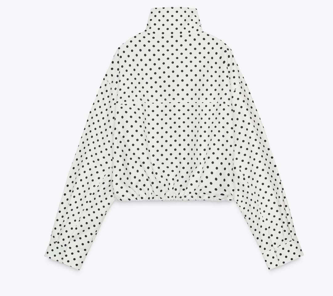【即完品】美品✨ ZARA ドット柄パフジャケット 白色 XL 水玉柄