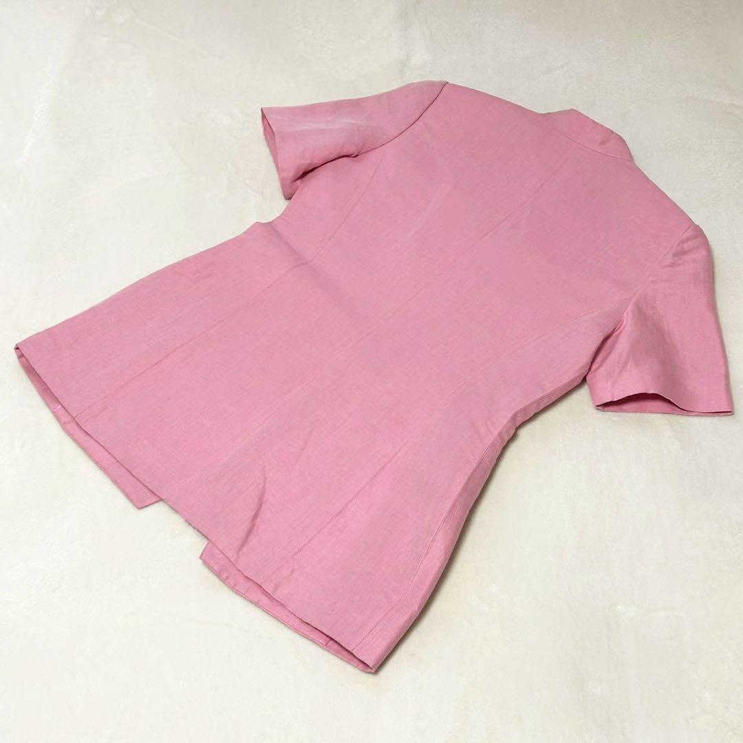 ★美品★ディオール　半袖ジャケット　11 シルク　リネン　ピンク　ボタン