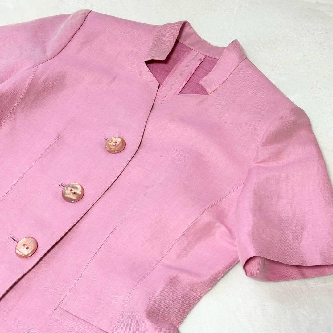 ★美品★ディオール　半袖ジャケット　11 シルク　リネン　ピンク　ボタン