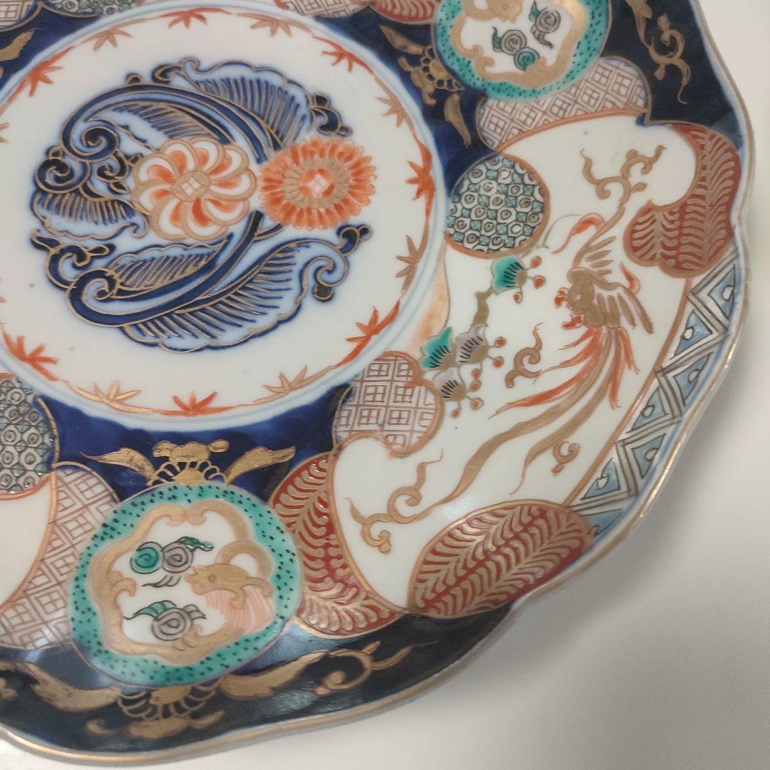 骨董 伊万里 色絵 龍鳳凰文皿 24cm×2枚　江戸後期