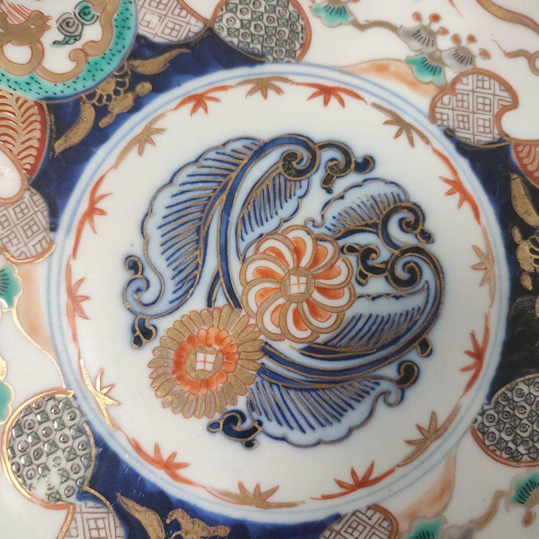 骨董 伊万里 色絵 龍鳳凰文皿 24cm×2枚　江戸後期