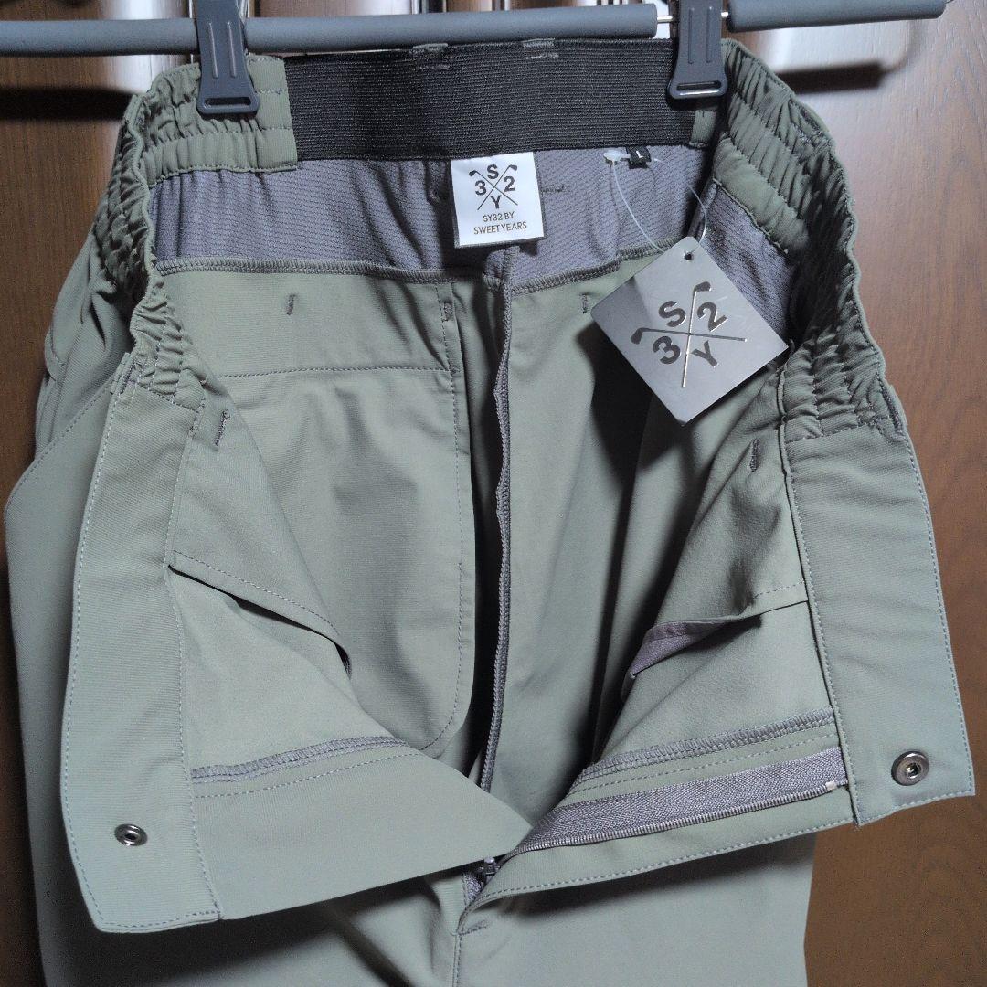SY32:メンズ:Lサイズ:ストレッチ ロングパンツ:オリーブ色