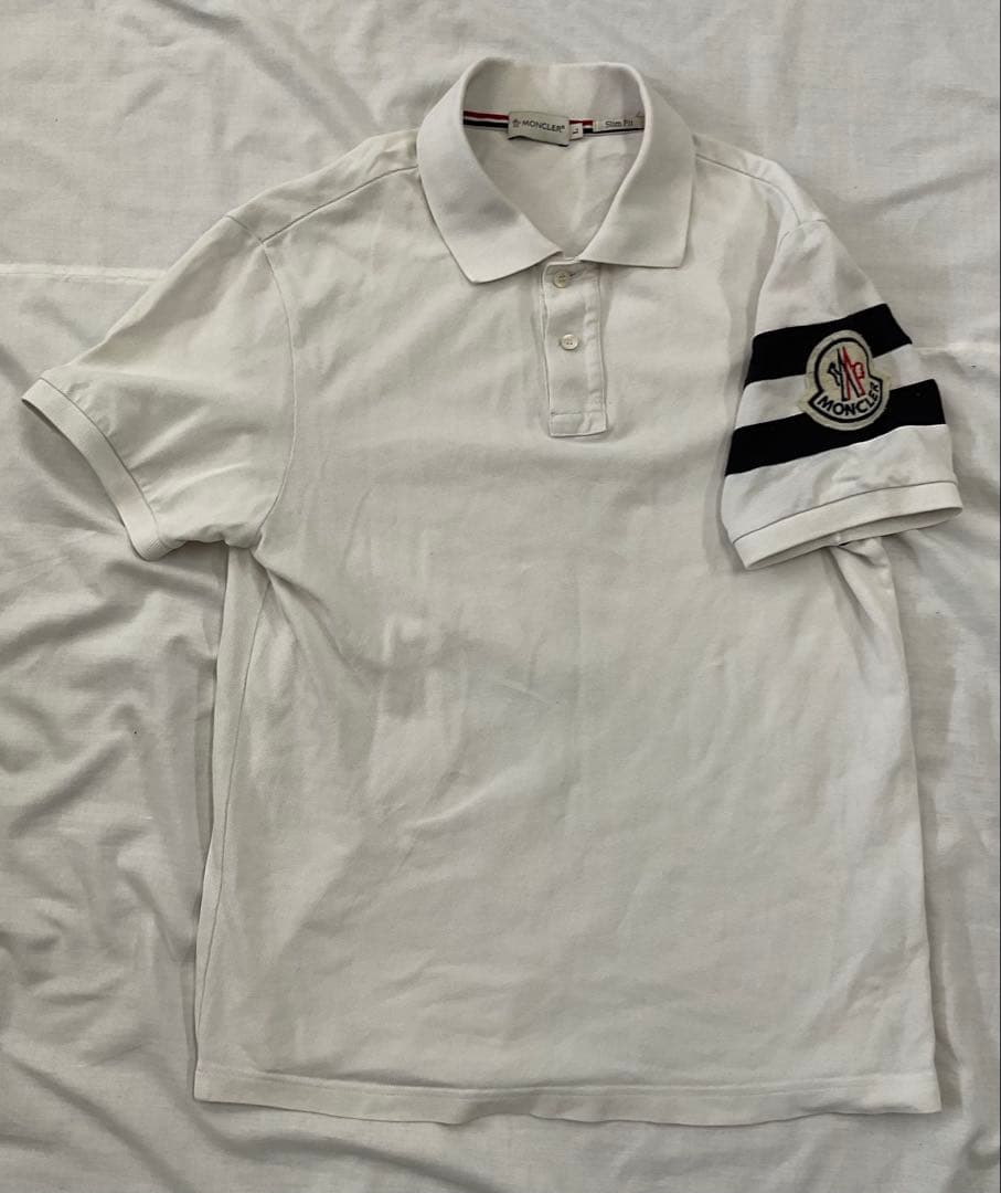 e12 MONCLER ホワイト ポロシャツ 半袖 L レディース　ビッグロゴ