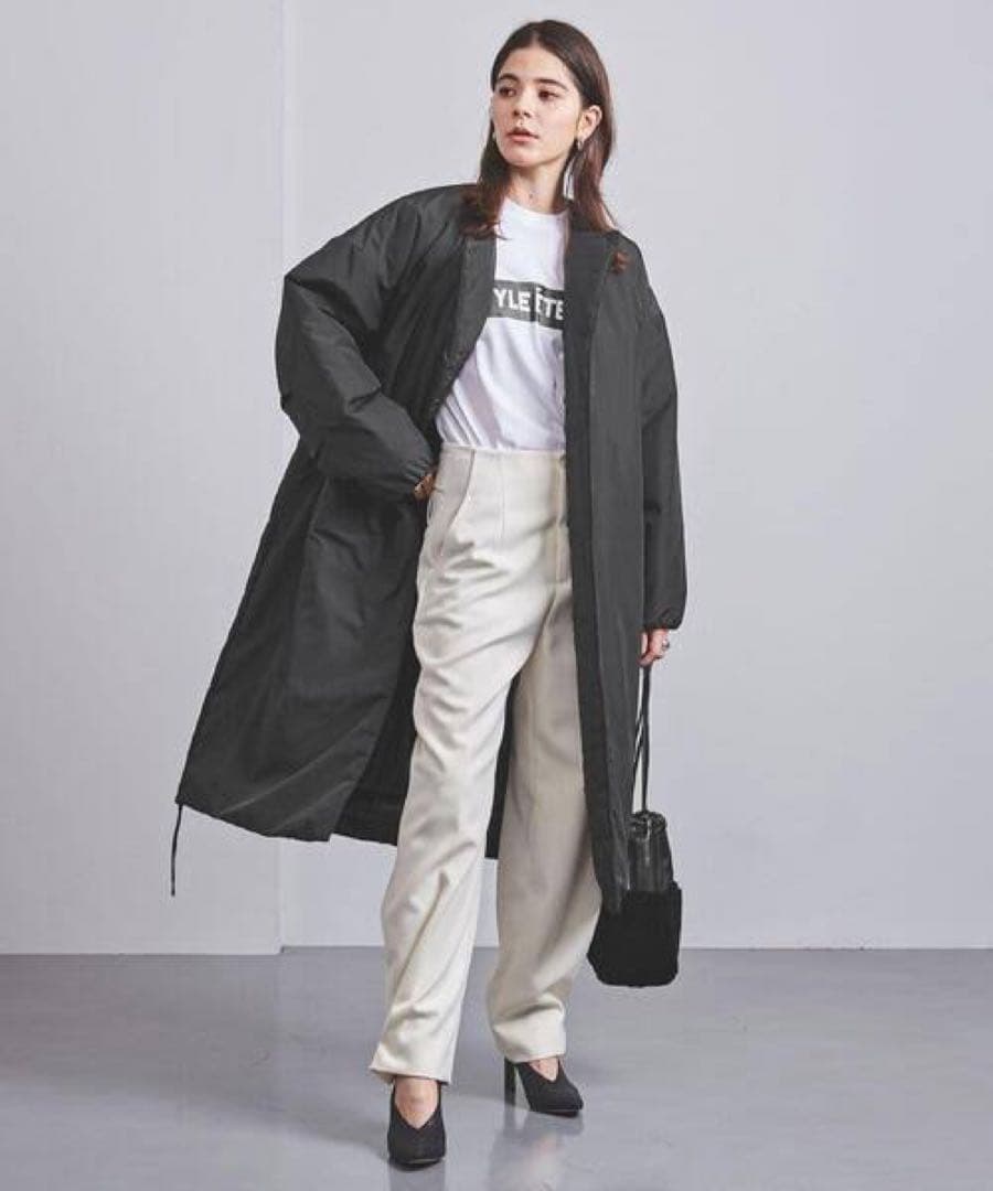 HYKE ハイク　NYLON OXFORD COAT ノーカラーコート