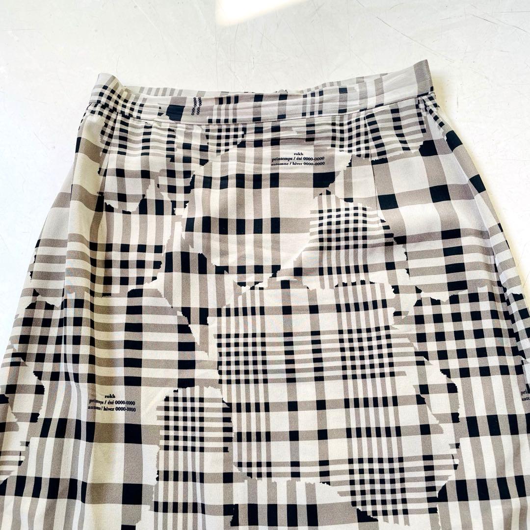 希少✨Rokhロク♡シルクスカート　ロゴ入りチェック パッチワークプリント