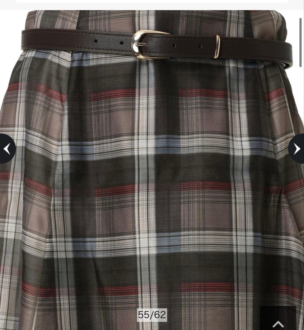 新品　apuweiser-riche　ベルト付イレヘムチェックスカート　ボルドー