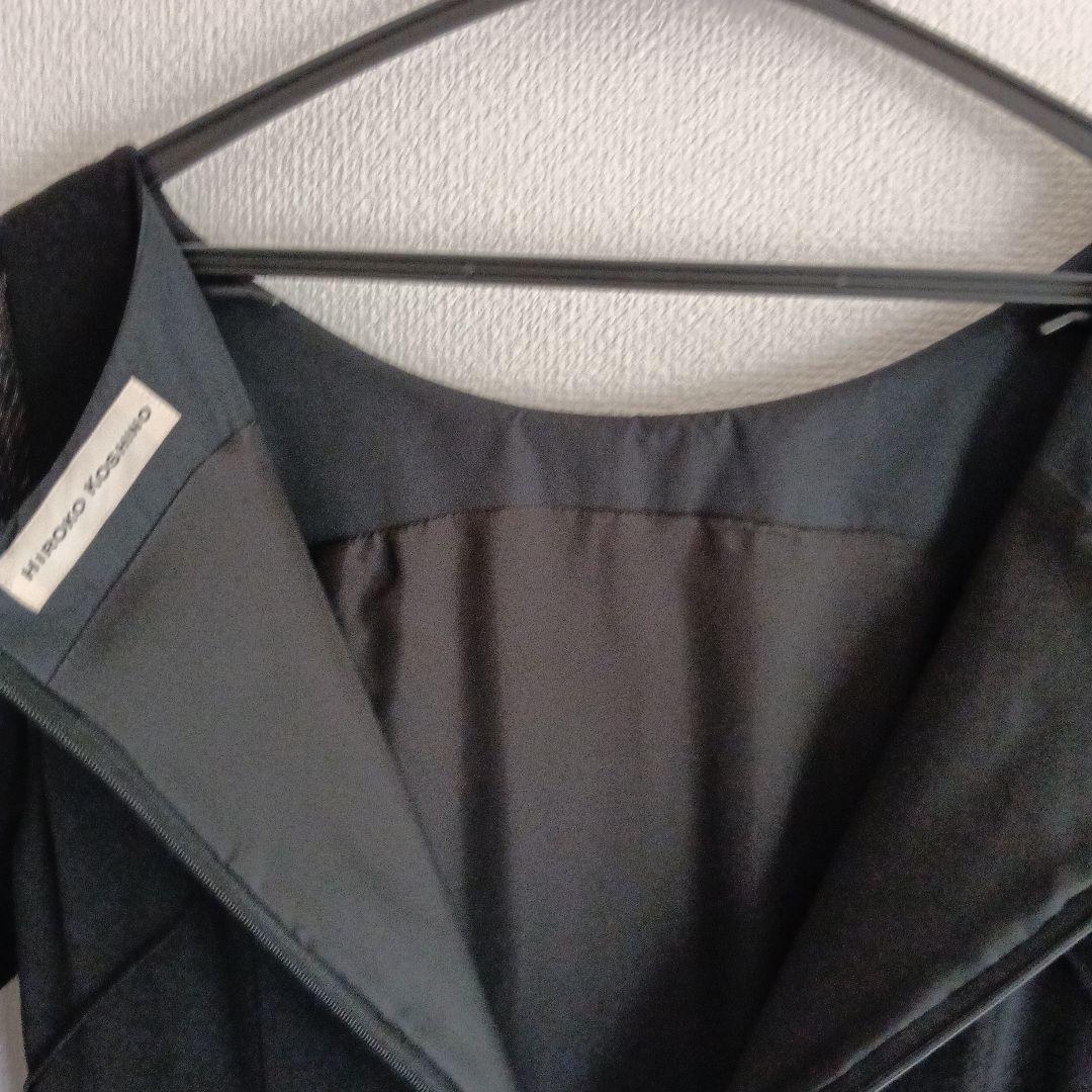 【ヒロココシノ】黒の長袖プリーツワンピースストレッチ素材