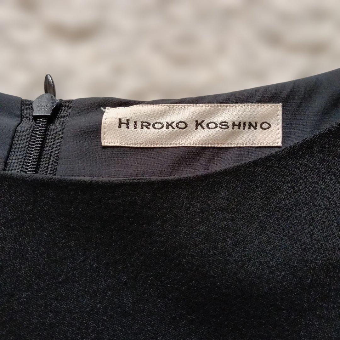 【ヒロココシノ】黒の長袖プリーツワンピースストレッチ素材