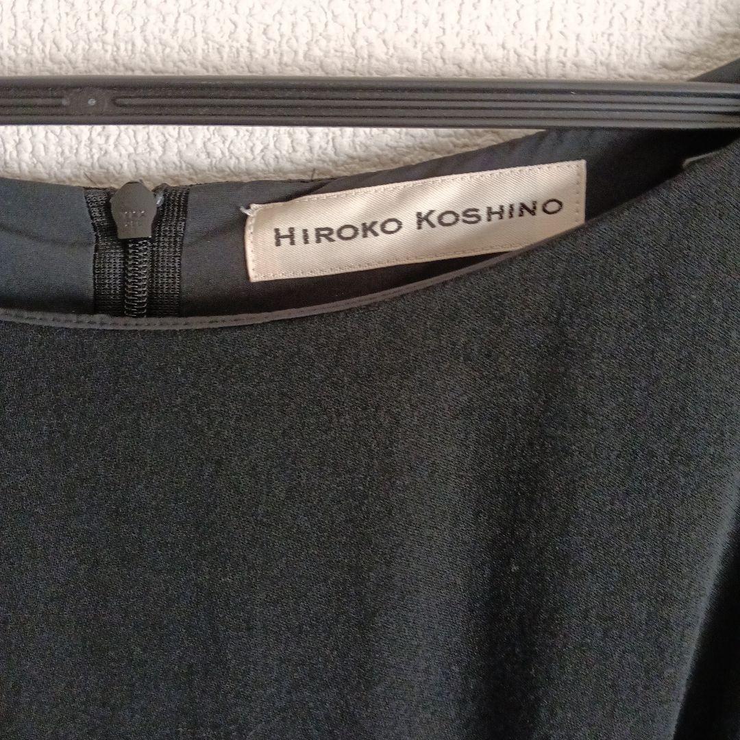 【ヒロココシノ】黒の長袖プリーツワンピースストレッチ素材