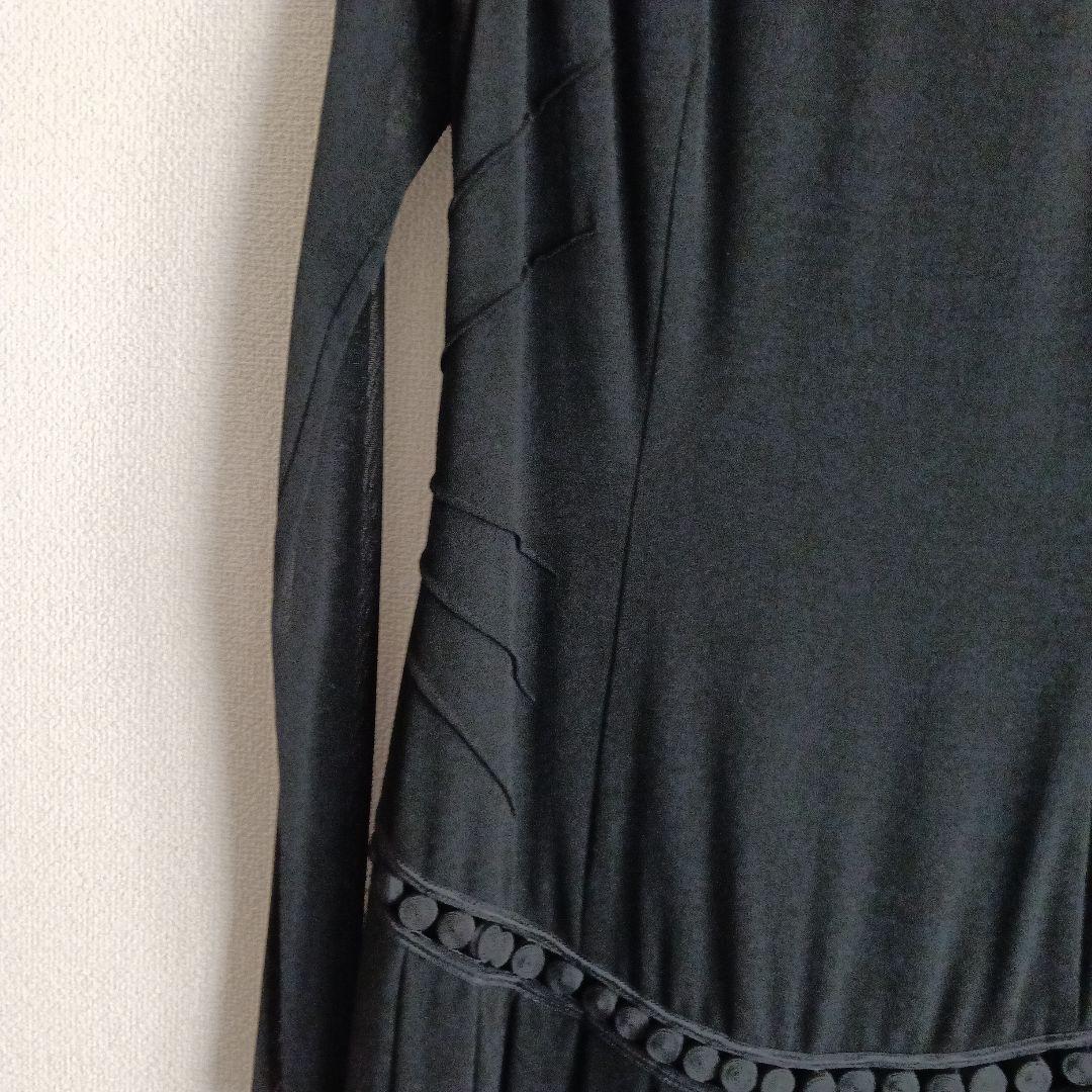 【ヒロココシノ】黒の長袖プリーツワンピースストレッチ素材