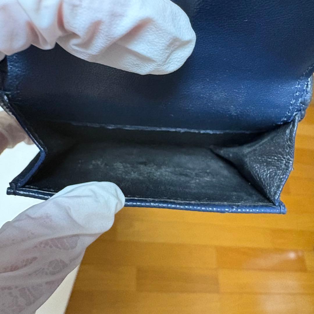 YSL サンローラン ネイビー レザー 三つ折り財布 ゴールドロゴ