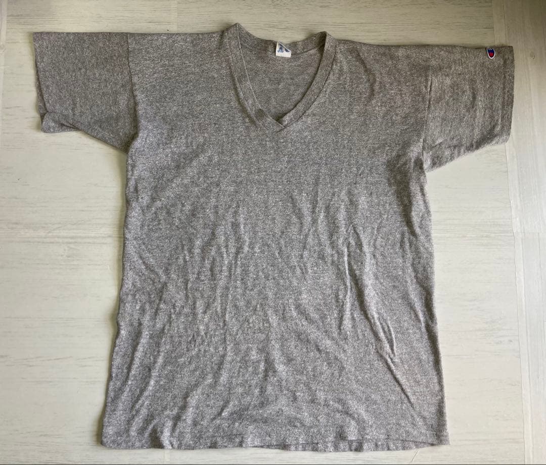 80s USA 8812 Champion Vneck Tshirt 灰 XL