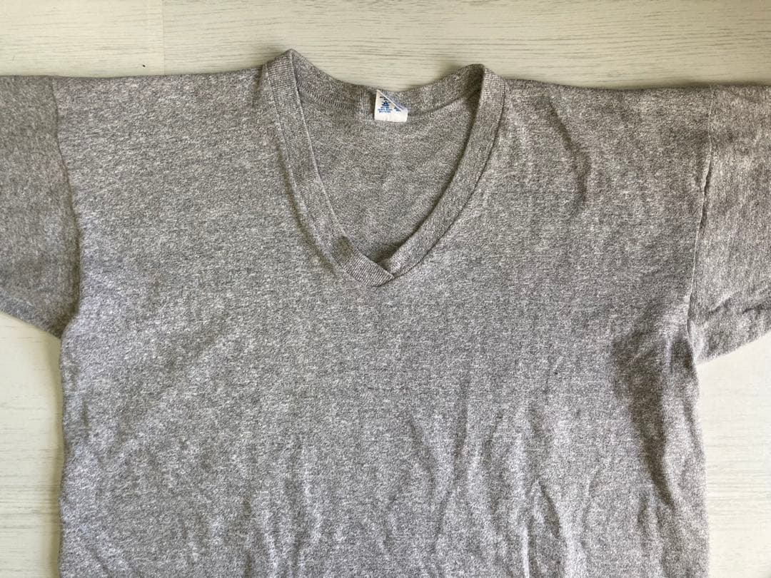 80s USA 8812 Champion Vneck Tshirt 灰 XL