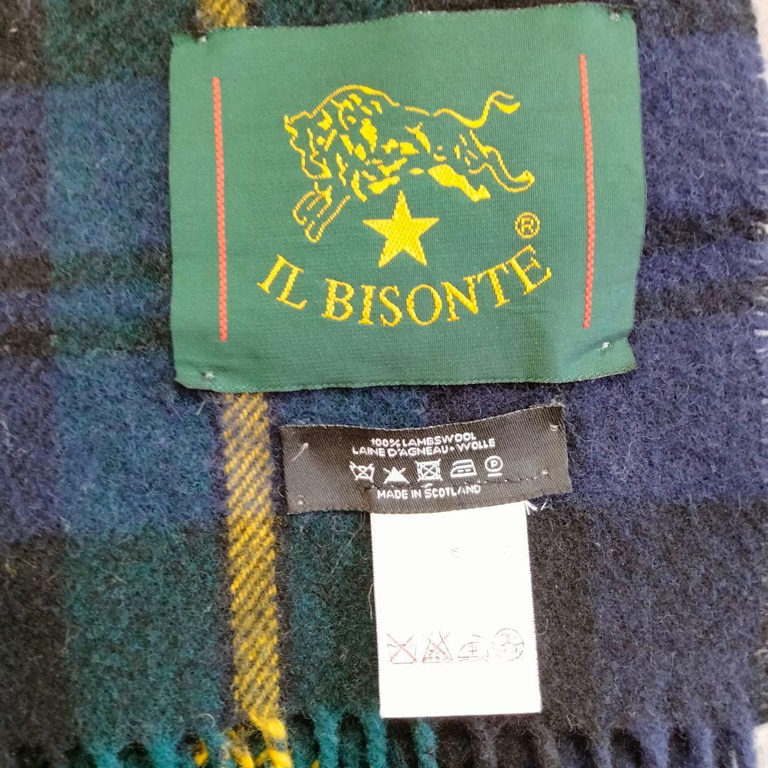 IL BISONTE イルビゾンテ　大判ストール　ウール　紺　黒　白　黄　緑