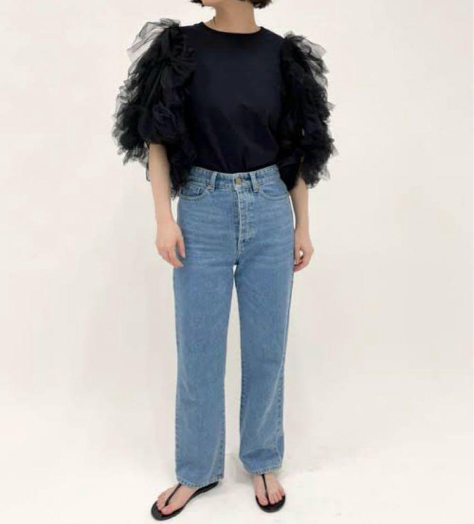 【新品未使用　試着のみ】VIVIANO チュールフリル付き青Tシャツ