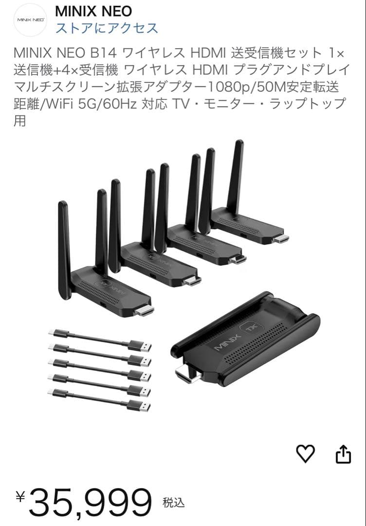 MINIX NEO B14 ワイヤレス HDMI 送受信機セット USB-C
