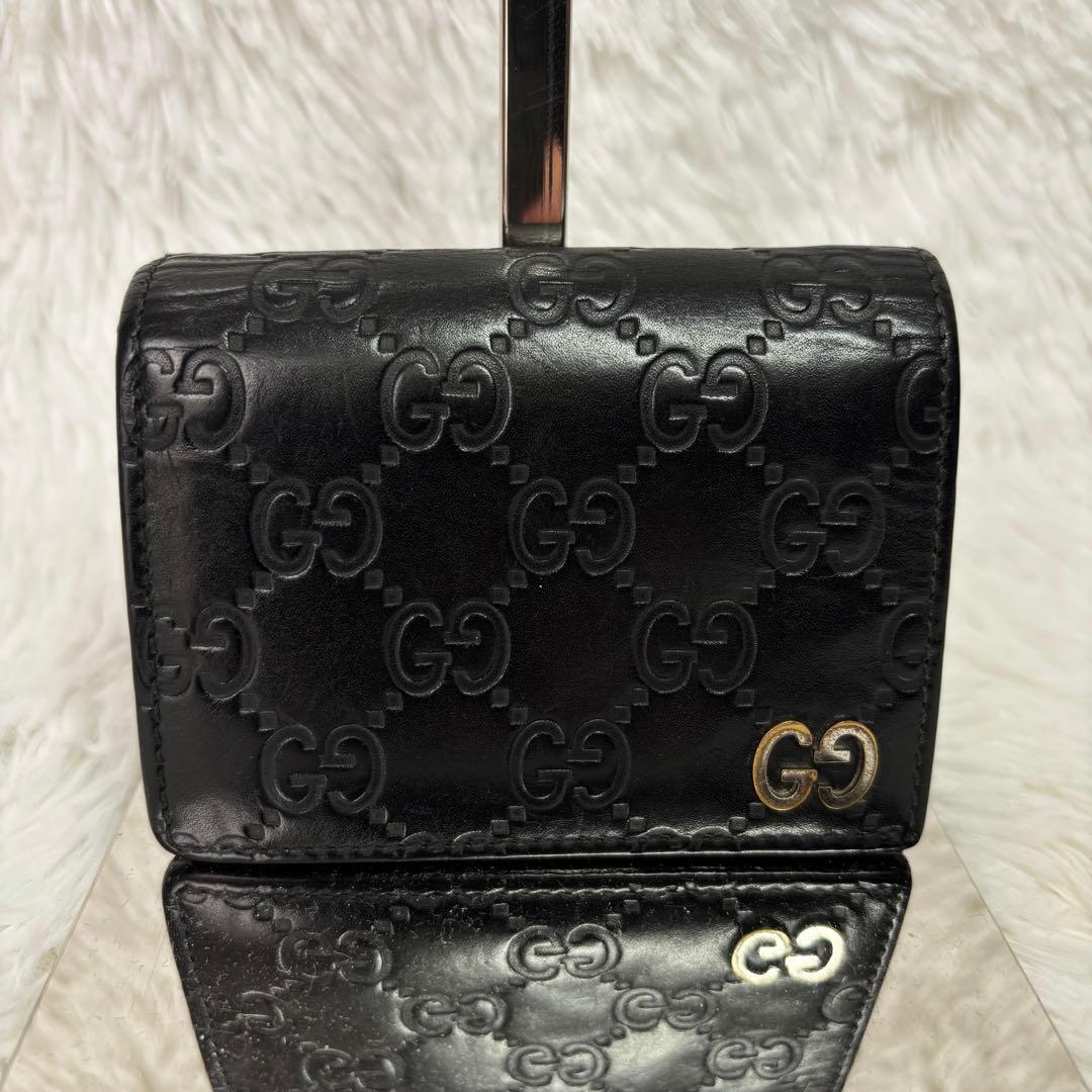 ✨高級✨ グッチ 二つ折り財布 シマ ドリアン GG柄 レザー シグネチャー 黒