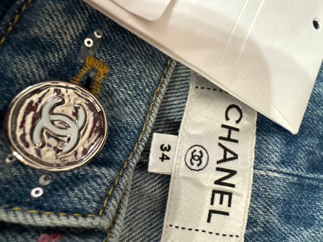 23AP75320シャネルＣＨＡＮＥＬデニムパンツスパンコールブルーピンク34