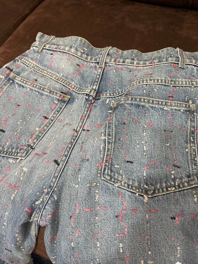 23AP75320シャネルＣＨＡＮＥＬデニムパンツスパンコールブルーピンク34
