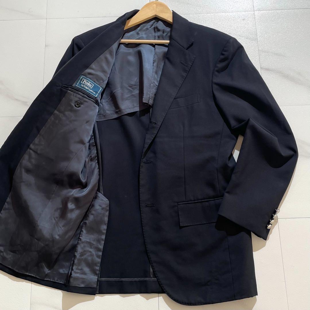 【美品】ラルフローレン 紺ブレ 銀ボタン Lサイズ シングル 背抜き ウール