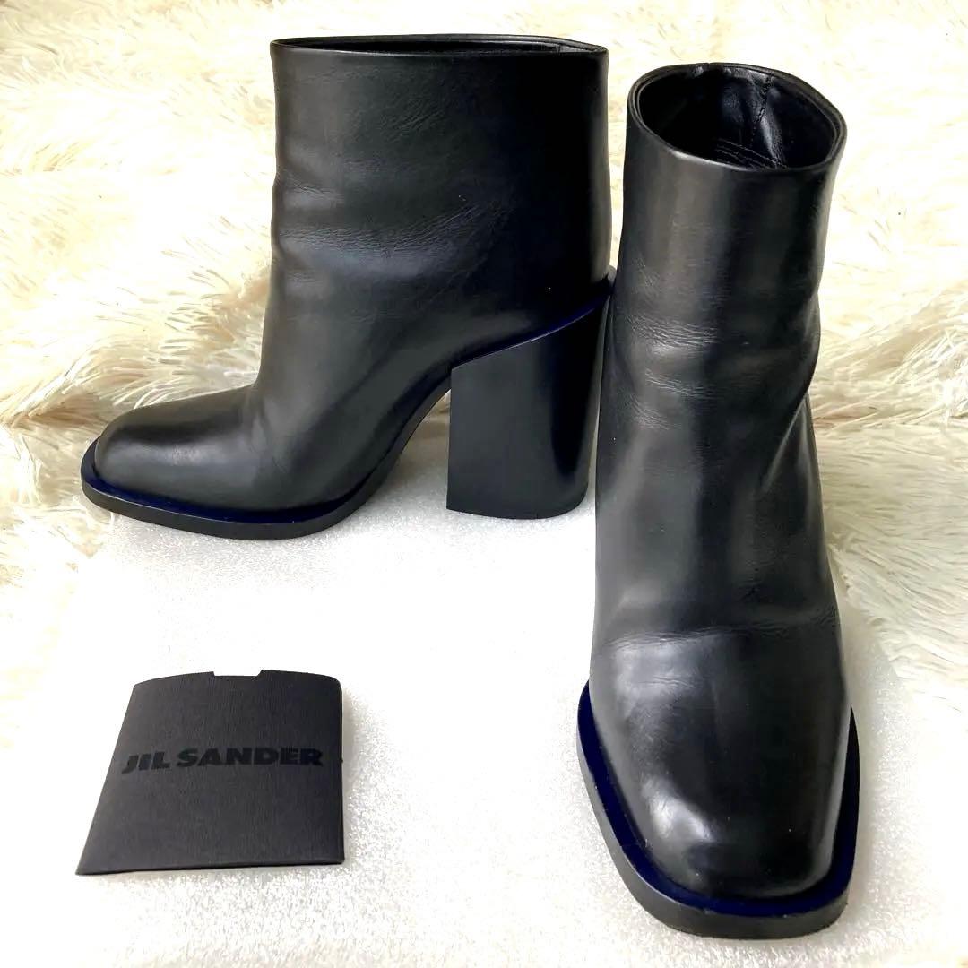 N*O様 美品級*JIL SANDER■本革レザー ブーツ チャンキーヒール■黒