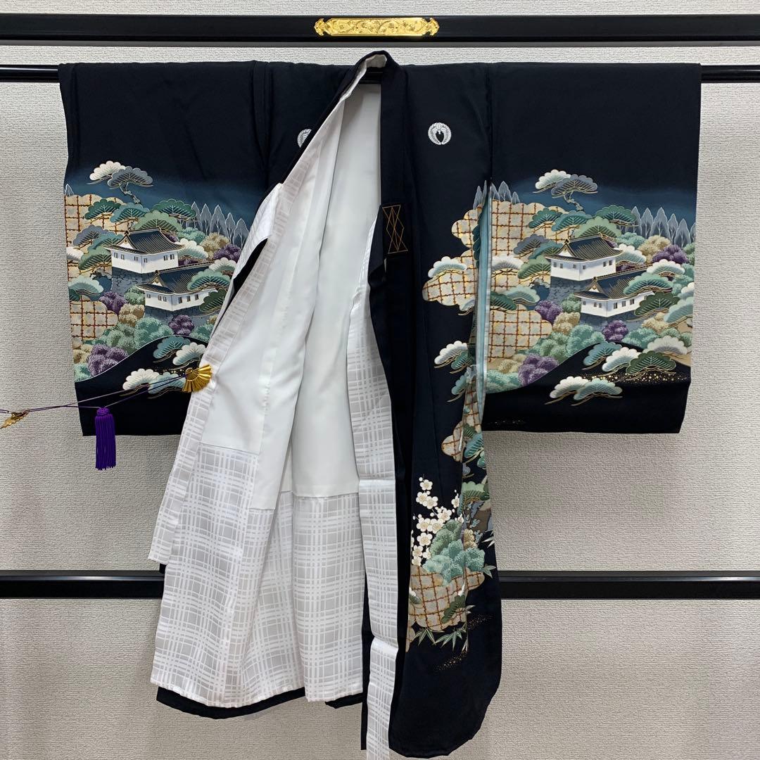 504ayu13▪️お宮参り 掛着 祝着 七五三 3歳 鷹 金彩 長襦袢▪️美品