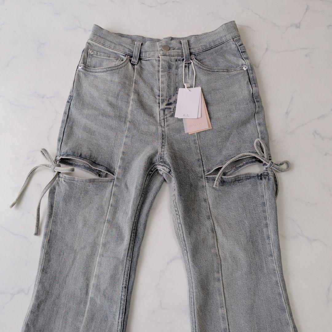 【新品】RESEXXY カットアウトリボンデニムパンツ アイスブルー Mサイズ