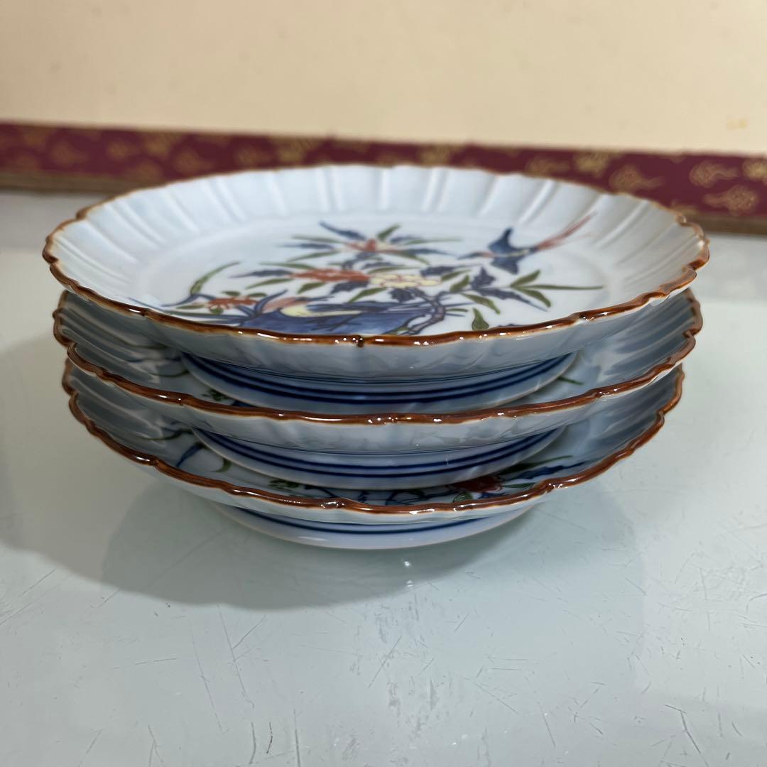 源右衛門　染錦花鳥紋　銘々皿3枚