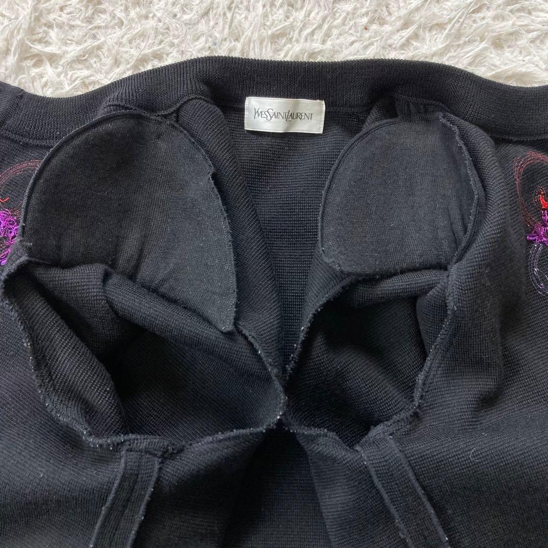 希少 イヴサンローラン ニット セーター YSL 刺繍ロゴ ウール100% M