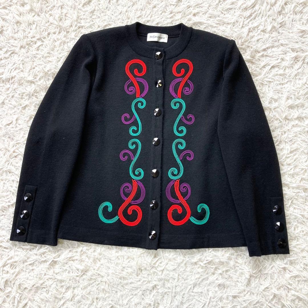 希少 イヴサンローラン ニット セーター YSL 刺繍ロゴ ウール100% M