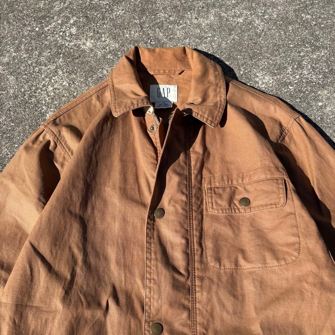 90s OLD GAP リネンジャケット カバーオール ブラウン 白タグ