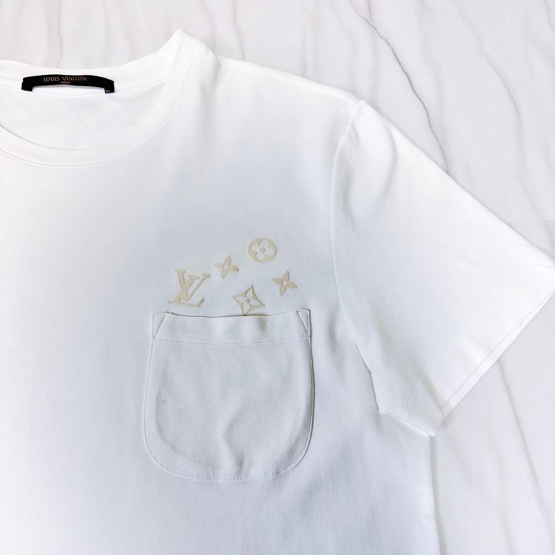 ルイヴィトン Tシャツ 胸ポケット モノグラム ロゴ ホワイト XSサイズ