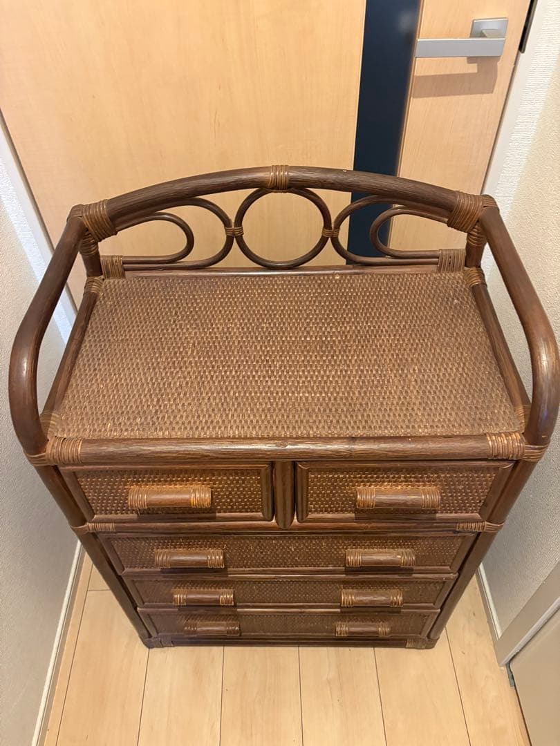 ꧁籐家具꧂ラタン4段チェスト（引き出し5杯）収納タンス レトロ　箪笥