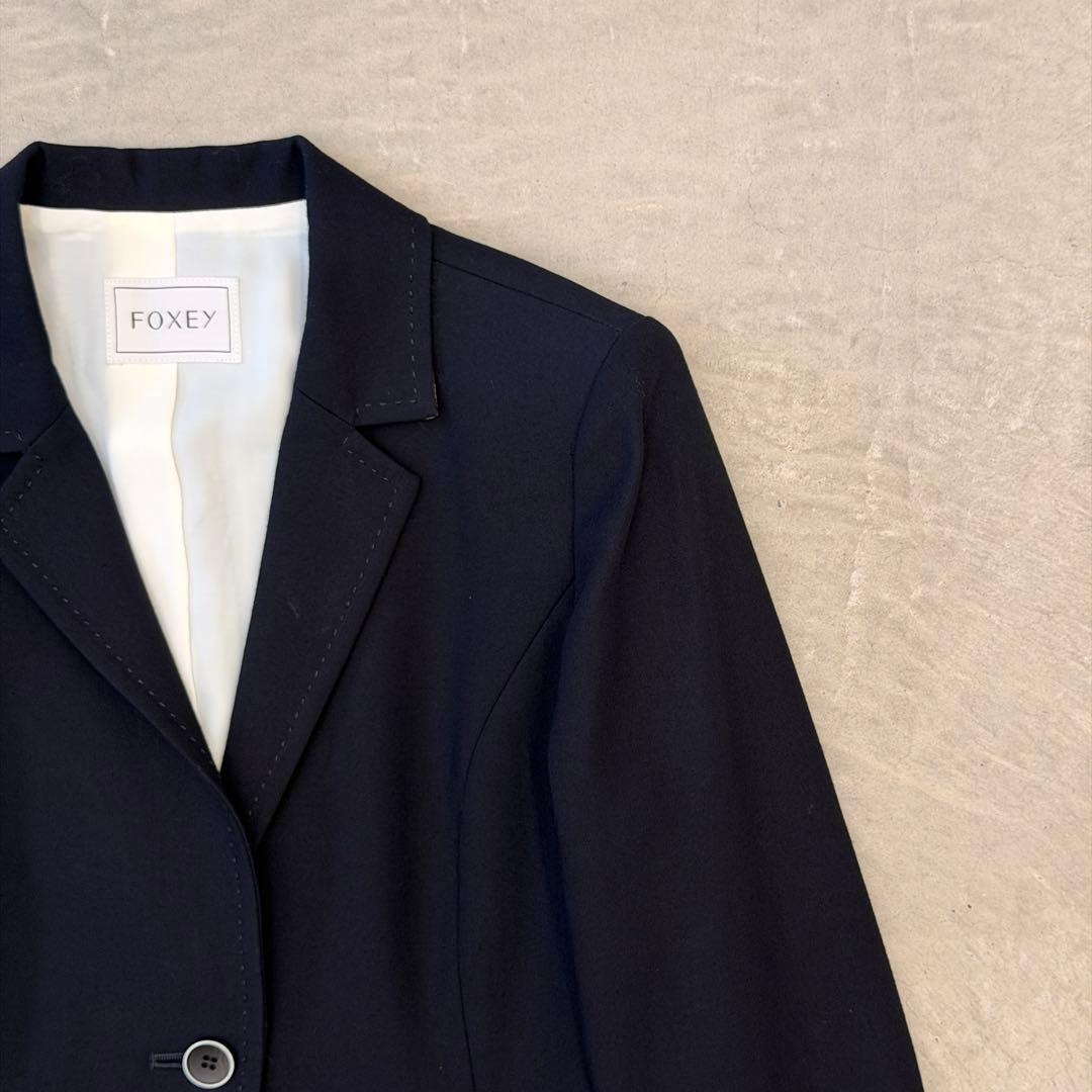 【美品】 フォクシー ジャケット コットン ネイビー 38 FOXEY